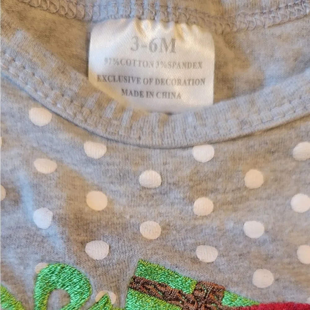Santa's Sleigh Gray Polka Ruffle Baby Girls Christmas Romper 3-6m